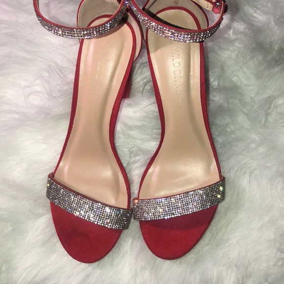 Shoes - Red & Silver Embellished Heels